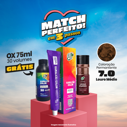 Kit coloração 7.0 Louro Médio + Urso Pardo 100ml